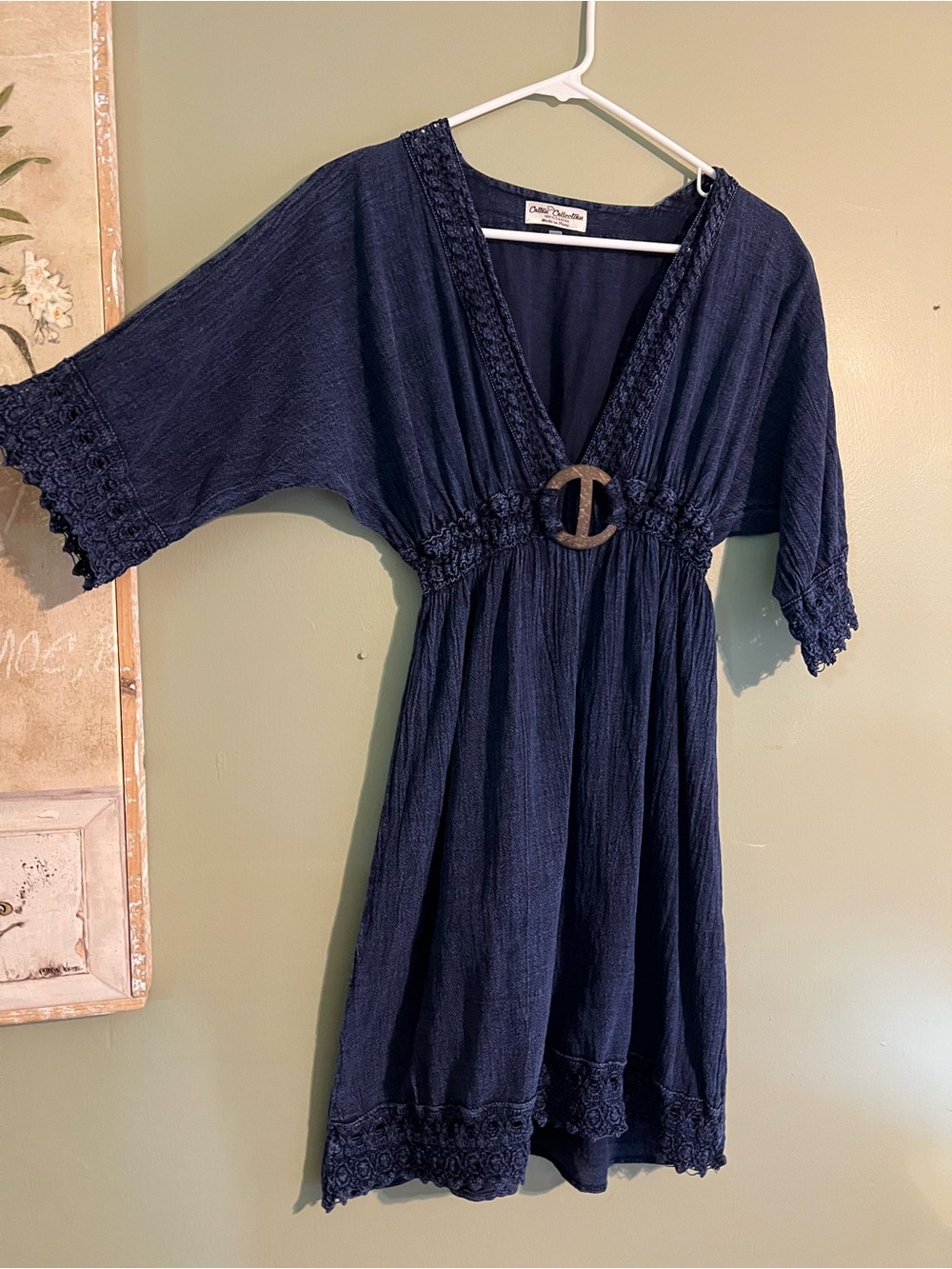 Deep Navy V-Neck Mini Dress with Decorative Waist Buckle